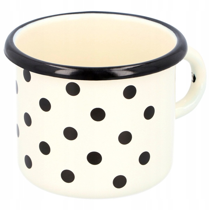 Емайлирана чаша, Olkusz Ware, стъкло, декорирана с черни точки, устойчива на термичен удар, лесна за почистване, 9 x 8 см, кремава, 1 x чаша