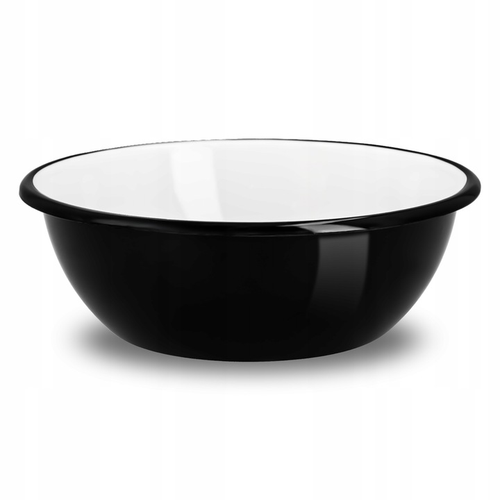 Емайлирана купа, Olkusz Dishes, Стъкло, Лесна за почистване, Устойчива на термичен удар, Ръчно изработена, 24 см, Бяла, Черна