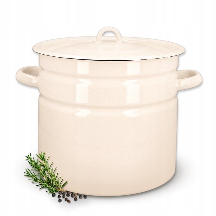 Oala Emaliata, Olkusz, Cu Capac, 12 L, Invelis Triplu Antiaderent, Rezistenta La Impact, Usor De Curatat, 26 cm x 26 cm, Sigura Pentru Sanatate, Crema