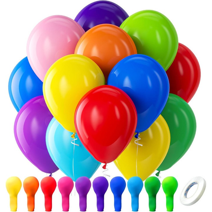 Set Baloane Asortate 100 bucati, Multicolor pentru Petreceri, Nunta, Baby Shower, Zi de Nastere