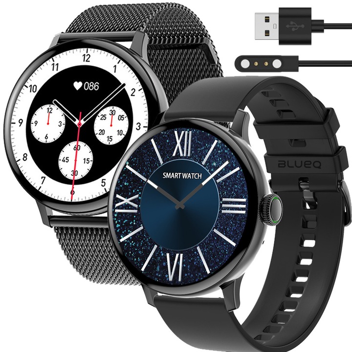 Smartwatch Ceas elegant Masurarea sanatatii sportive rezistente la apa Premium, Raspuns apel, Pedometru, Monitor ritm cardiac, Asistent vocal, Bluetooth, Rezolutie mare a ecranului, Doua curele incluse, Bratara, DT2-BLACK