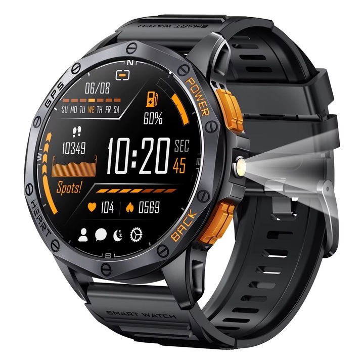 Смарт часовник, AMYMAT, GPS, K67, 1.43-инчов AMOLED HD екран, Bluetooth разговори, крачкомер, съобщения за социални мрежи, интелигентни известия, фитнес тракер, режим на тренировка, проследяване на сън, пулс, водоустойчив, черен
