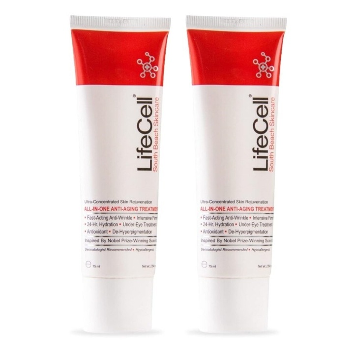 LifeCell All Crema anti-imbatranire In One – Reduce ridurile, liniile fine, cearcanele si daunele solare – Retinol, vitamina C, DMAE si acid hialuronic – Fara parfum, pentru toate tipurile de piele (2, 54 oz), pachet de 2