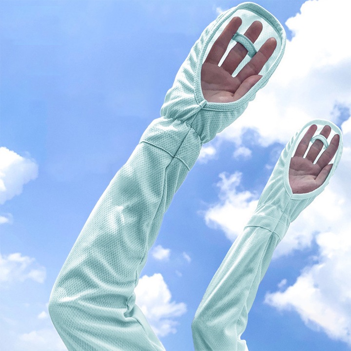 Maneci de protectie solara pentru femei, din material racoare si respirabil, UPF50+ cu protectie UV, anti-alunecare, design detasabil pentru gradinarit, ciclism si sport outdoor, marime mare, culoare(albastru deschis)