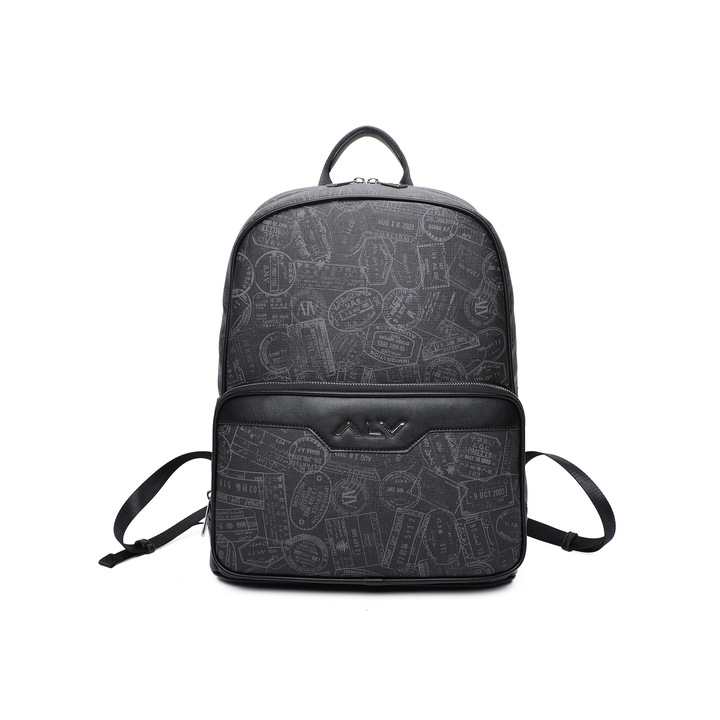 ALV by Alviero Martini, Rucsac cu imprimeu cu stampile, Negru