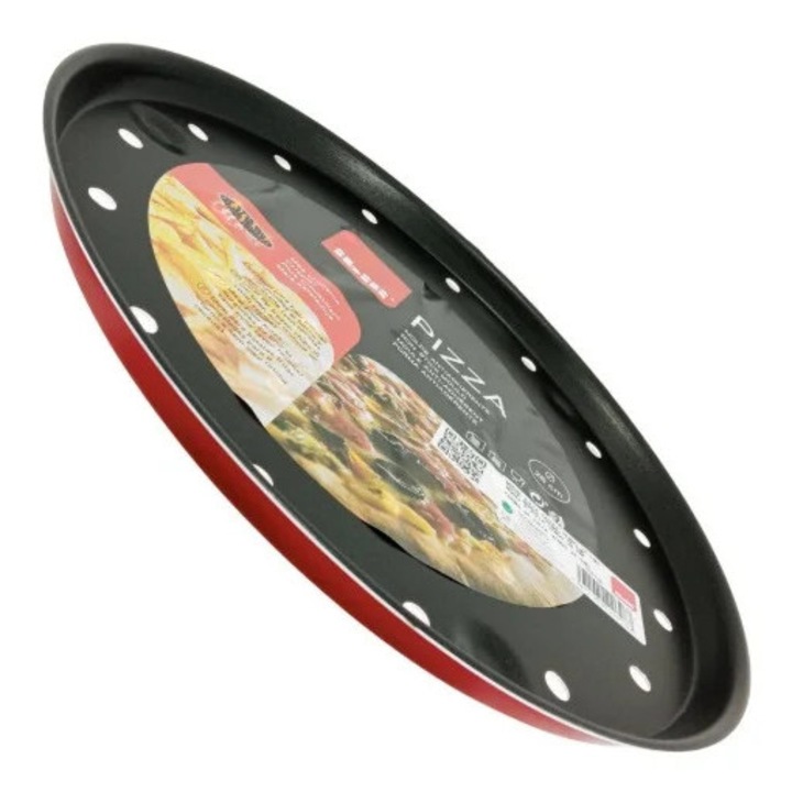 Ibili-Venus perforált pizzatálca, alumínium, 28x1, 8 cm, fekete/piros