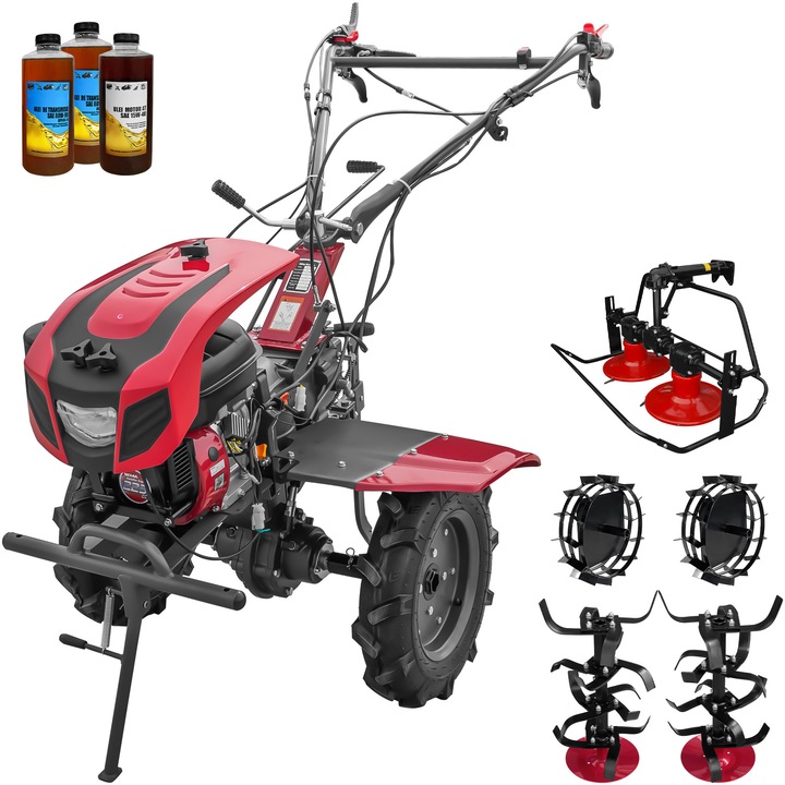 Motocultor Weima WM1100C-6, diferential, motor 7.5 CP, benzina, 6 viteze, latime lucru 110 cm, freze, roti cauciuc 4.00-10", reductor usor/greu, capota cu far LED, roti metal, cositoare tambur rotativ, 3l ulei