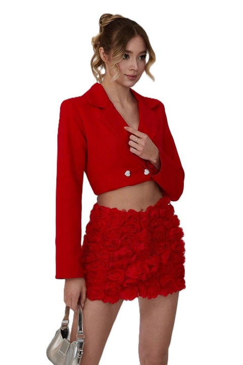 Fusta Dama, Scurta, Eleganta, Cu Trandafiri 3D, Rosu