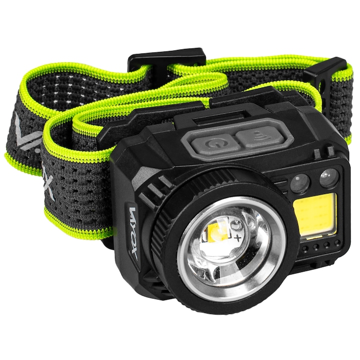 Vayox XPG3 6W 500lm LED челник, регулируем ZOOM фокус, сензор за движение, USB-C зареждане, 6 режима на осветление, бяла и червена светлина, водоустойчивост IP44, презареждаема батерия или батерии, черен