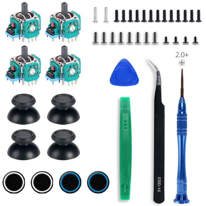 PS5 kontroller javítókészlet, 43 darabos, 4 hüvelykujj markolat, javítókészlet, 4 analóg joystick-kal, 4 hüvelykujj markolat, többszínű