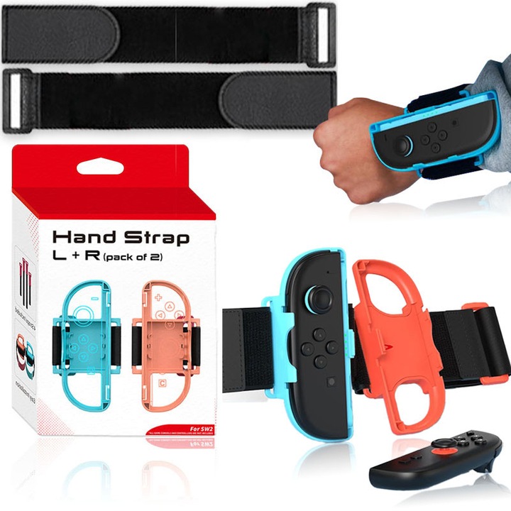 Set 2 bratari reglabile pentru Just Dance, Nintendo Switch 2, Banda elastica reglabila, Copii, adulti, rosu/albastru