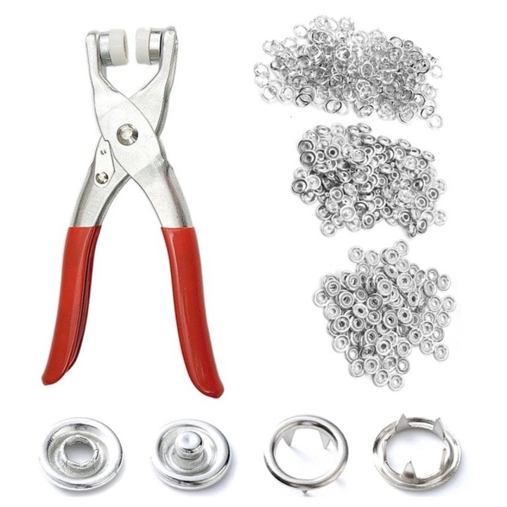 Set 100 Butoane metalice de cusut cu clesti, procesul de placare, pentru coasere si ambarcatiuni diy