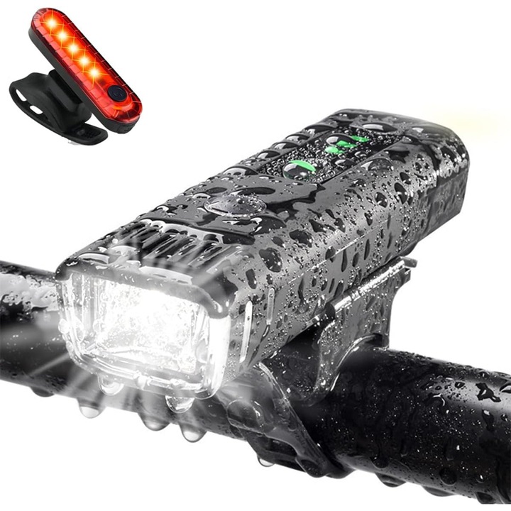 Фар за велосипед, силна светлина за нощно каране, преден фар за велосипед, акумулаторна светлина за велосипед, предни и задни светлини, LED светлина за велосипед с 4 режима, презареждаща се през USB-C за пътуване до работа, шосейно колоездене