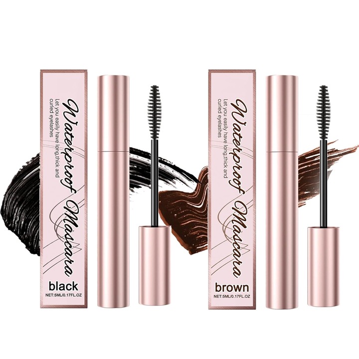 Mascara, rimel tubular negru si maro pentru machiajul genelor, rezistent la apa si transpiratie, de lunga durata, nu se intinde, nu face cocoloase (maro+negru, 5ml/buc)