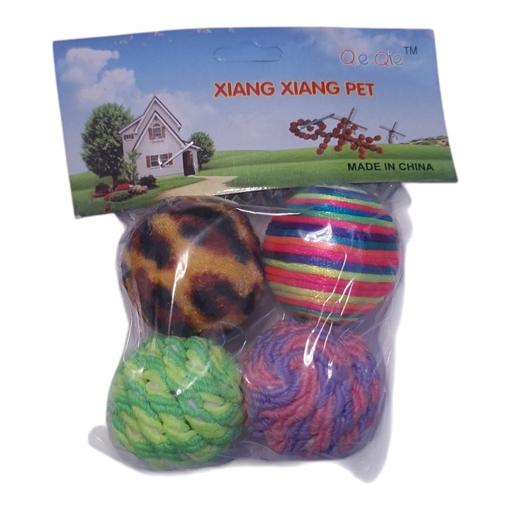 4 db-os Többszínű Golyó Készlet, Textil Csomagolású Műanyaggal, 4 cm, Vision XXI