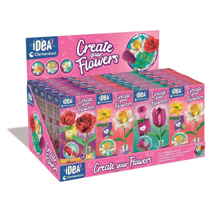 Mini set creativ, Clementoni, fabryka kwiatow, 24 piese, 8+ ani