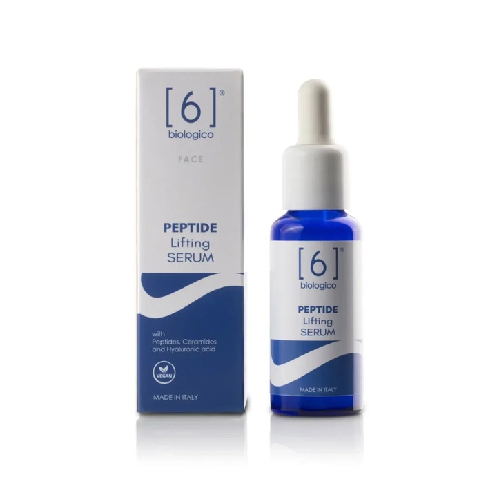 Serum Lifting cu Peptide, anti-aging, hidratare profunda, reducere riduri, efect revitalizant, ten matur, produs vegan, 6BIOLOGICO, 30 ml