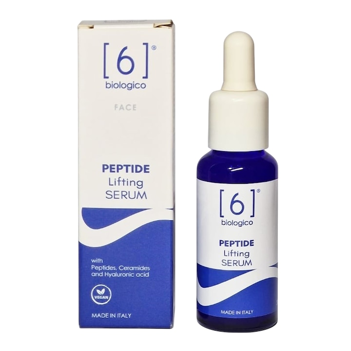 Lifting szérum peptidekkel, öregedésgátló, mélyhidratáló, ránctalanító, revitalizáló hatású, érett bőrre, vegán, 6BIOLOGICO, 30 ml