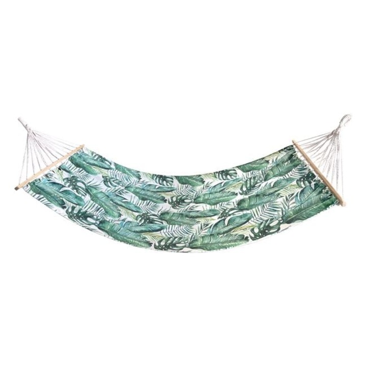 Хамак, Двоен висящ, екрю с тропически зелени листа, размери 200x100 см, максимално поддържано тегло 110 кг