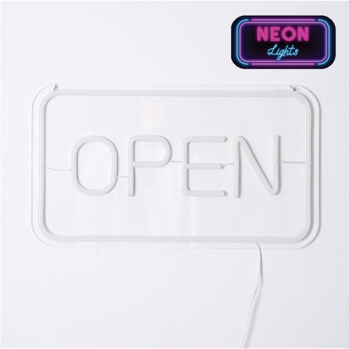 Lampa LED Neon „Open” cu Cablu USB 1.8m Alb 41x23.5cm 120 LED-uri/m