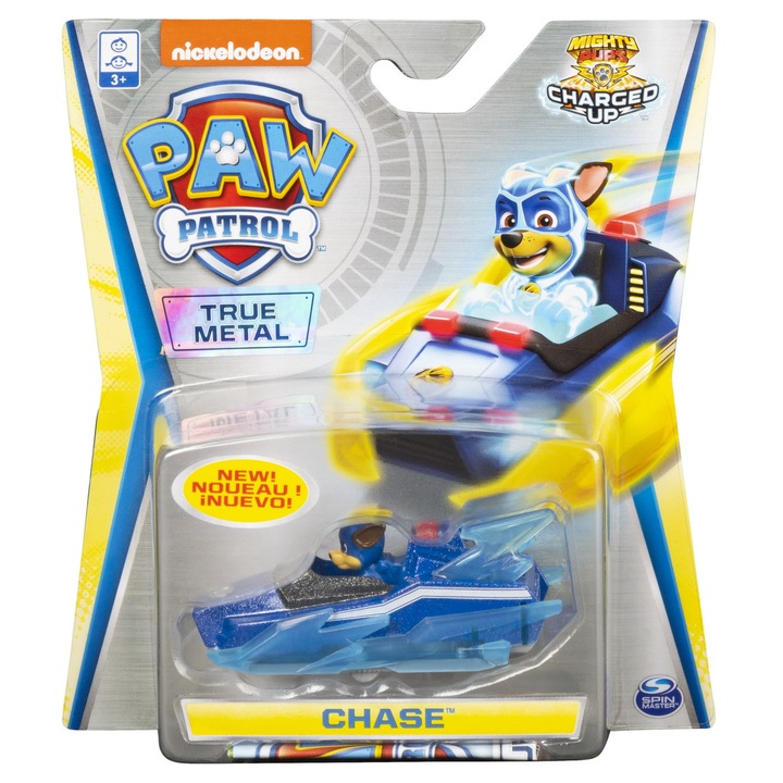Set figurina cu vehicul Paw Patrol True Metal - Charged Up, Chase