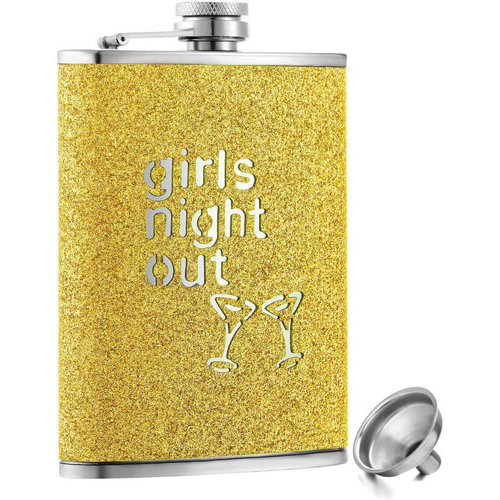 Подаръчен комплект от 2 части, чаша за пиене и фуния, неръждаема стомана, злато