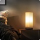 Veioza minimalista cu abajur dreptunghiular din tesatura, Noonedibs, 3 moduri de diminuare a intensitatii luminoase, lemn, cu stecher, pentru living, birou sau dormitor, 26.5×11cm, bej