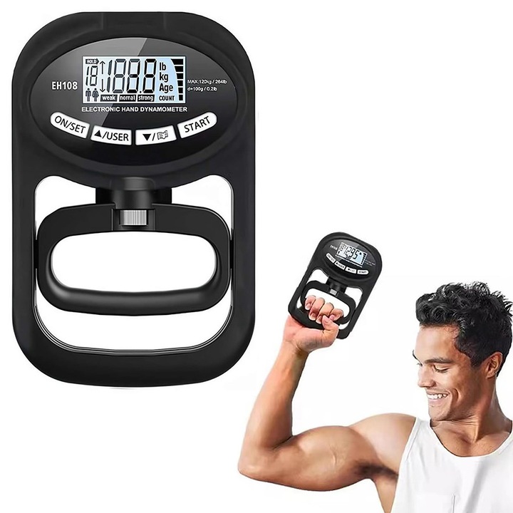 Цифров динамометър за измерване на сила на захващане, Noonedibs, памет за 19 записа, черен, USB