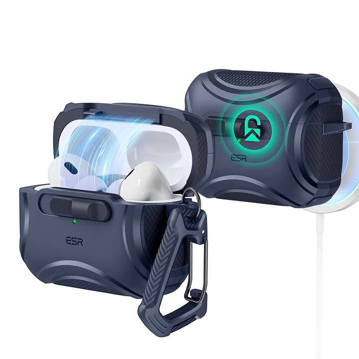 Husă pentru căști AirPods Pro 2, Cyber Magnetic Lock Case HaloLock, poliuretan, albastru