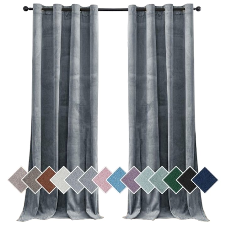 Завеси Ystyle, 140 x 225 см, кадифени, непрозрачни, с халки, термоизолация, сив цвят