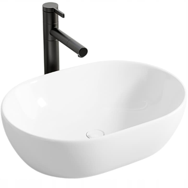 Lavoar cu blat oval din ceramica alb mare lucios 49 X 35 cm Muvu