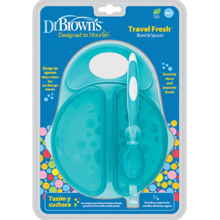 Set articole hranire bebelusi Dr. Brown's, 10877, verde, cu capac si lingura