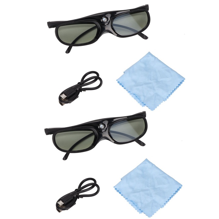 Ochelari 3D Active Shutter, Fokelyi, 144Hz, compatibili cu proiectoare DLP LINK, material PC, design usor