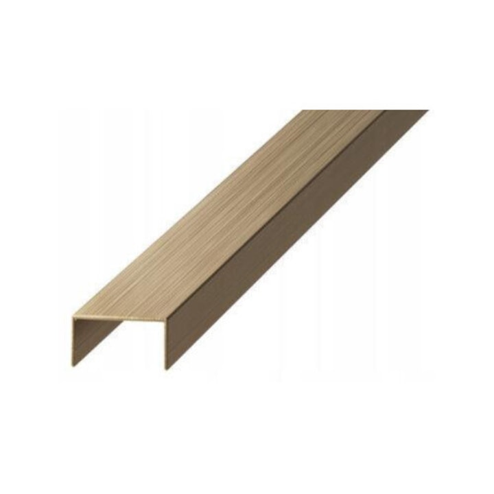 Profil metalic auriu periat, U, 2700 mmx20 mmx9 mm grosime 0, 6 mm, otel inox, pentru gresie, faianta, parchet, riflaje, panouri decorative