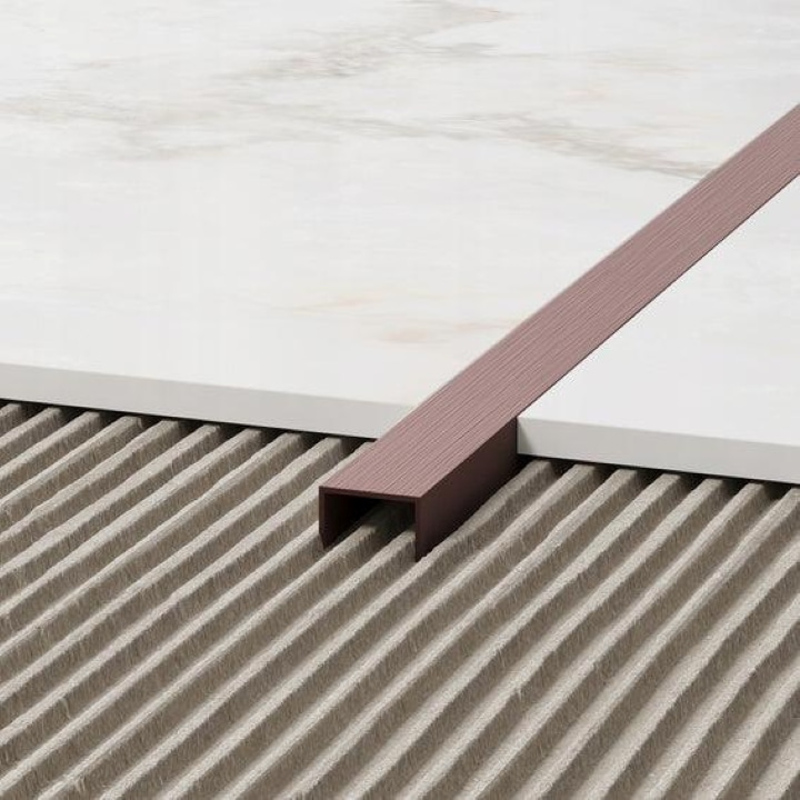 Profil metalic Rose gold(cupru) satinat, U, 2700 mmx20 mmx9 mm grosime 0, 6 mm, otel inox, pentru gresie, faianta, parchet, riflaje, panouri decorative