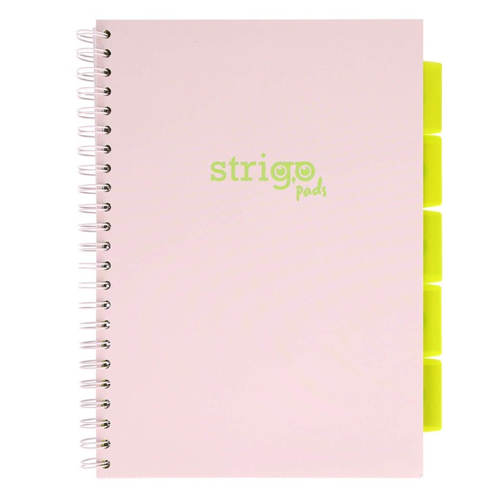 Caiet cu spirala si separatoare, STRIGO PADS Project Book Pastel A4, matematica, 200 pag., hartie 80gr FSC, coperti cartonate