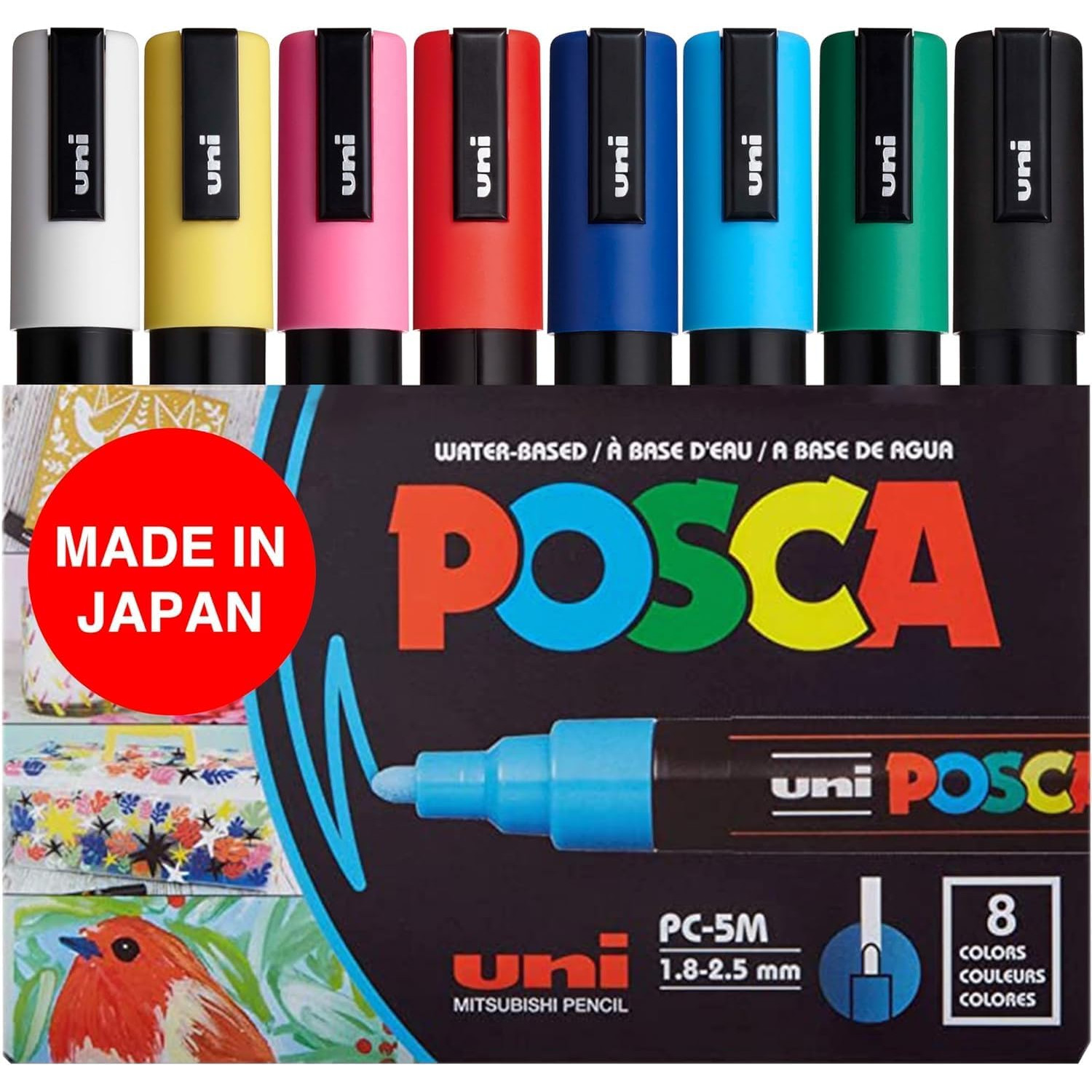 Комплект 8 маркера Posca, PC-5M, маркери за рисуване, многоцветни