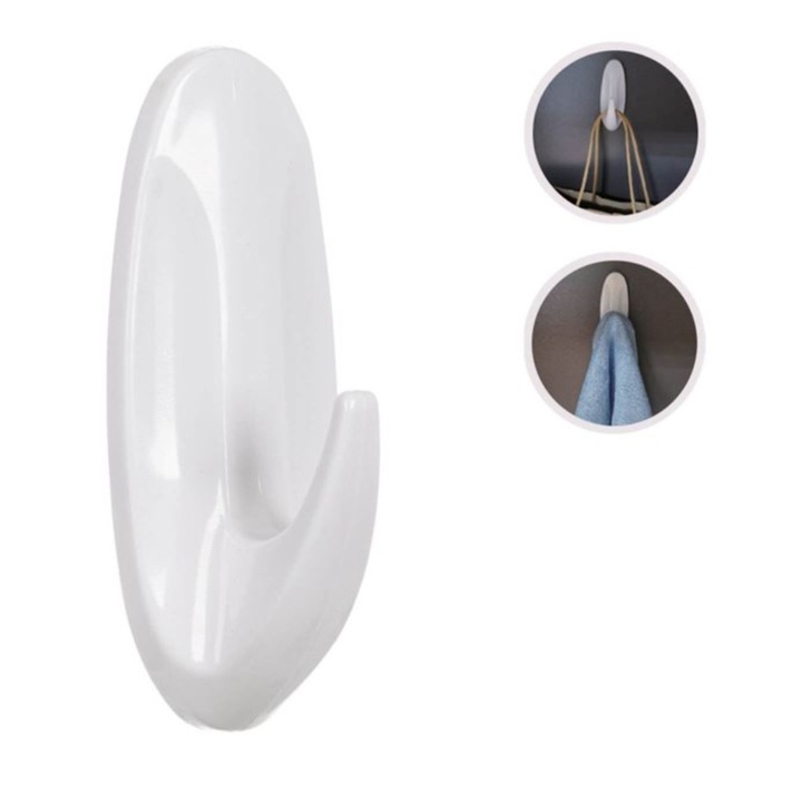 Cuier autocolant, ovale, plastic, alb, 2buc, 3x8cm