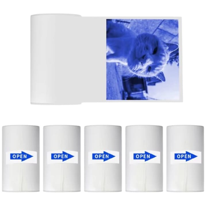 Set 5 Role Hartie Imprimanta Pentru Aparate Foto Copii cu Printare Instant si Mini Imprimante Termice, VALA® CLEAR PREMIUM, Albastru
