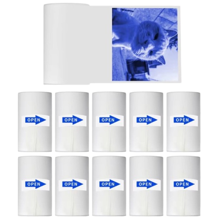 Set 10 Role Hartie Imprimanta Pentru Aparate Foto Copii cu Printare Instant si Mini Imprimante Termice, VALA® CLEAR PREMIUM, Albastru