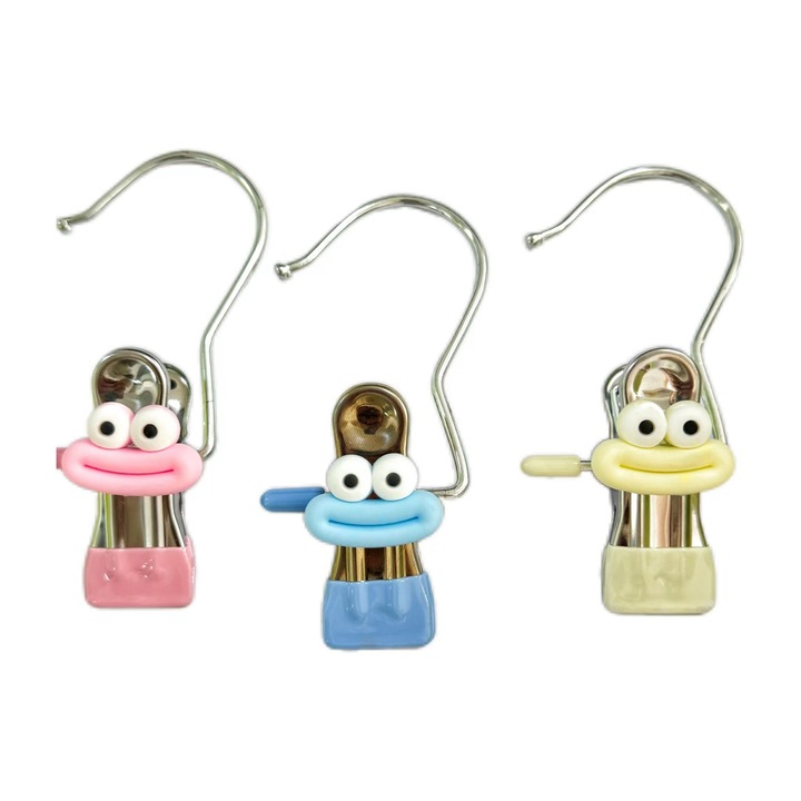 3 cleme multifunctionale cu carlig, SHEFEITE®, otel inoxidabil, multicolor, 12x2.3cm, reutilizabile, portabile, antiderapante