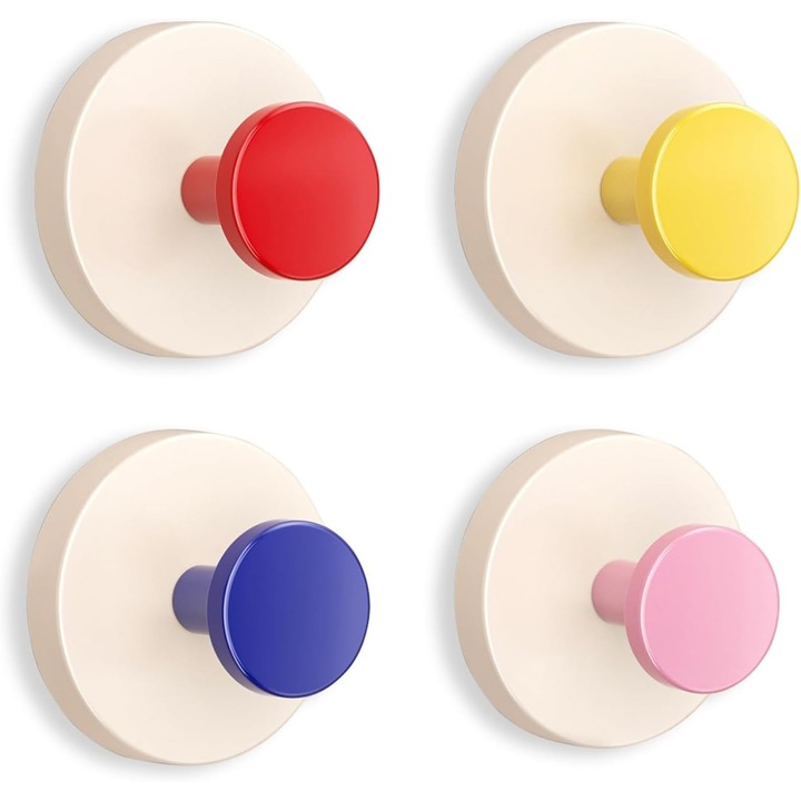 4 carlige cu ventuze, SHEFEITE®, ABS, multicolore, 6.1x6.1cm, reutilizabile, fara perforare, ideale pentru uz casnic