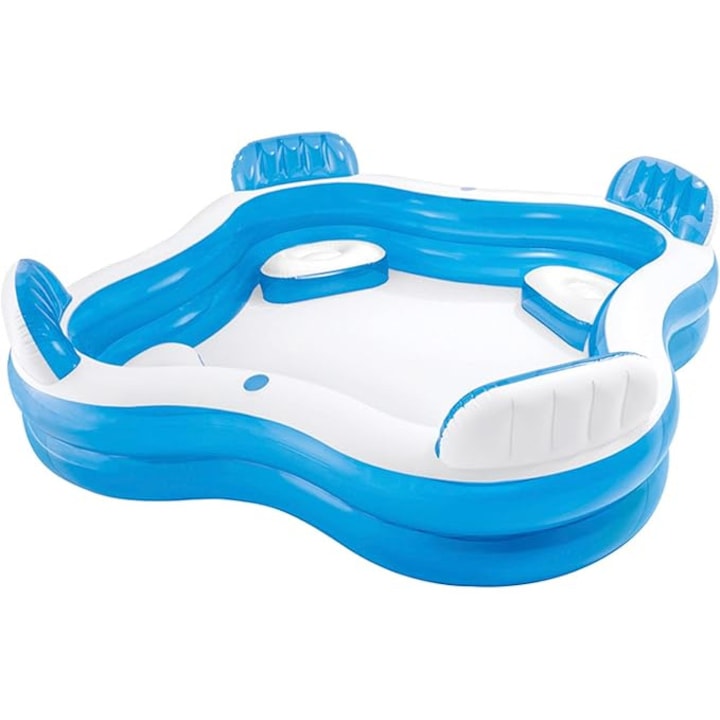 Felfújható családi medence, Intex 56475NP, 2,29H x 2,29SZ x 0,66M, 4 db különálló üléssel háttámlával a maximális ellazulás érdekében, 2 db pohártartóval