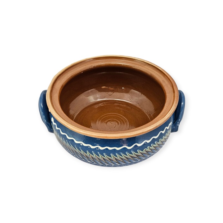 Vas termorezistent, CERAMICA DE HOREZU, 2 litri, albastru, cu toarte