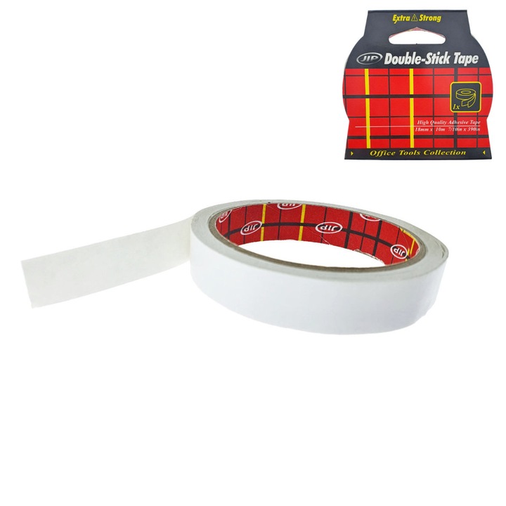 Banda Dubla Adeziva JIP 10603, 18mm x 10m, pentru lipiri rezistente si versatile, Alba 42.6 g