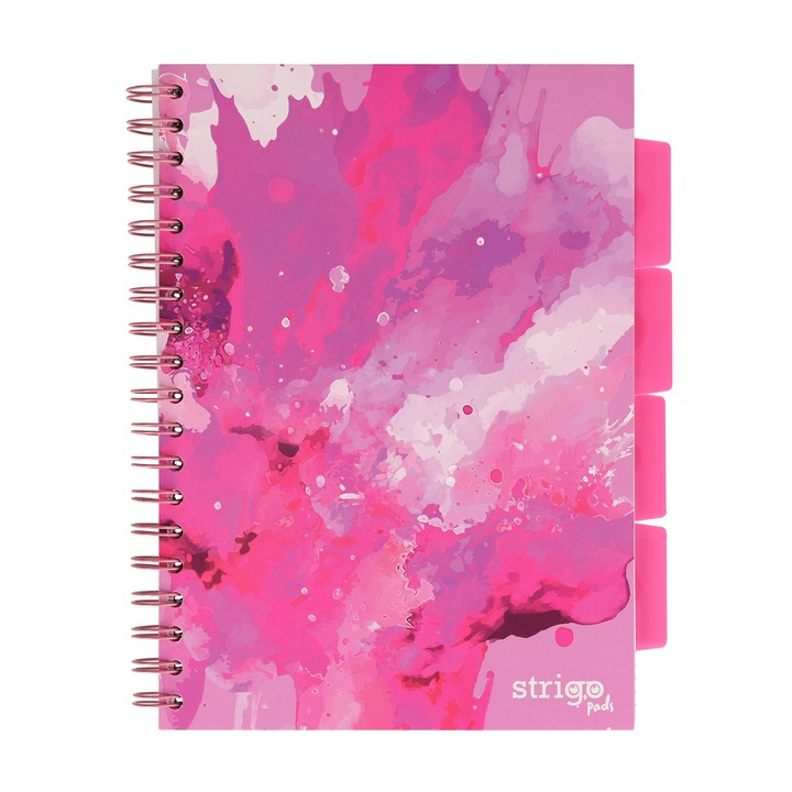 Caiet cu spirala sI separatoare, STRIGO PADS, Project Book, 4 separatoare, B5, matematica Fusion roz