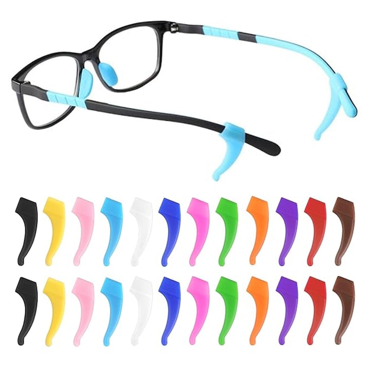 Set 12 perechi accesorii pentru ochelari, Axroad Mall, Clema anti-alunecare pentru ochelari, Confortabil, Intins fara deformare, Usor de curatat, Previne alunecarea ochelarilor de pe nas, Pentru sport, studiu si munca, Silicon, Multicolor
