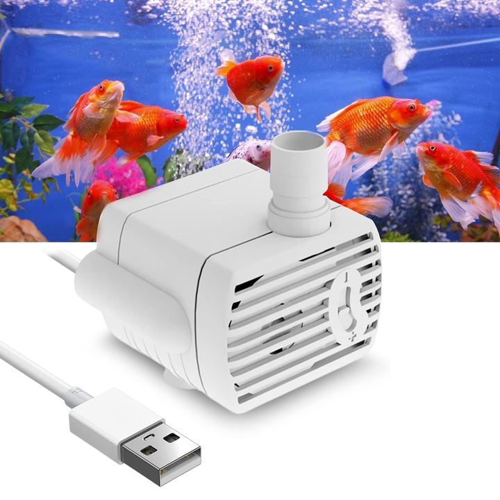 Pompa de rezerva pentru Fantana de Apa pentru Pisici si Caini, Axroad Mall, Pompa de Inlocuire pentru Motor Submersibil, 2W, DC5V, 200L/H, Ultra-silentoasa, Submersibila, Pentru pisici si caini, ABS, 40*35*40cm, Alb