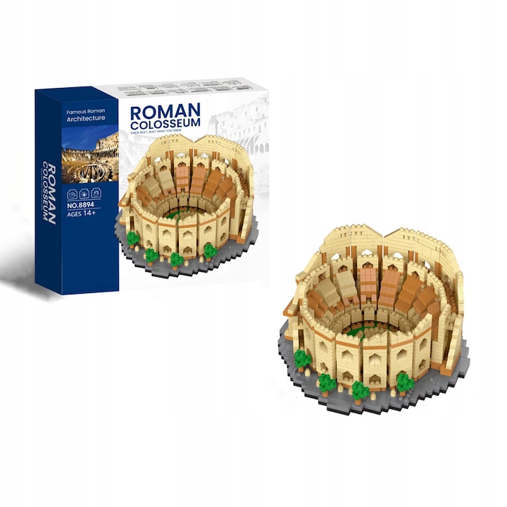 Mini római Colosseum építőkészlet, 1600 darabos, 15 x 15 x 8 cm, Római Birodalom témájú, valósághű részletekkel, STEM oktatási tevékenység, Montessori, gyerekeknek és felnőtteknek, ideális gyűjtők és történelemkedvelők számára