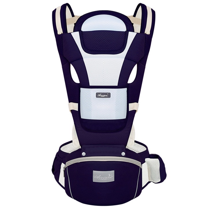 Marsupiu, AYSTOAYS®, reglabil, portabil, Purtare copil in fata sau in spate, Ergonomic, Multifunctional, bumbac respirabil, 0-36 luni, Albastru inchis